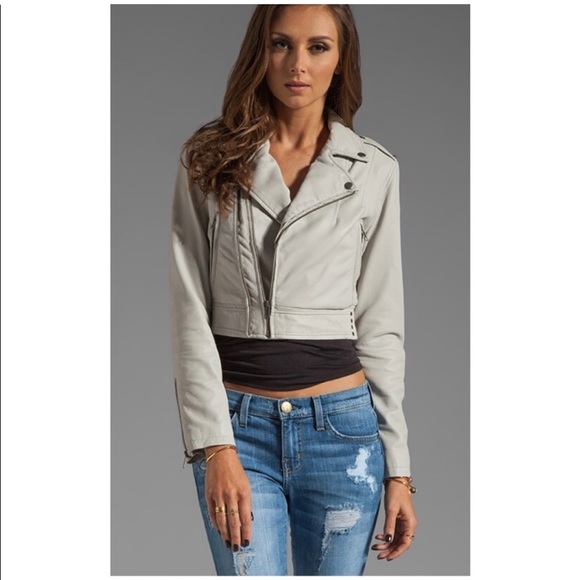 Joie Jackets & Blazers - NWT JOIE Dolores B Pale Grey Lamb Leather Cropped Moto Jacket Size Small NEW